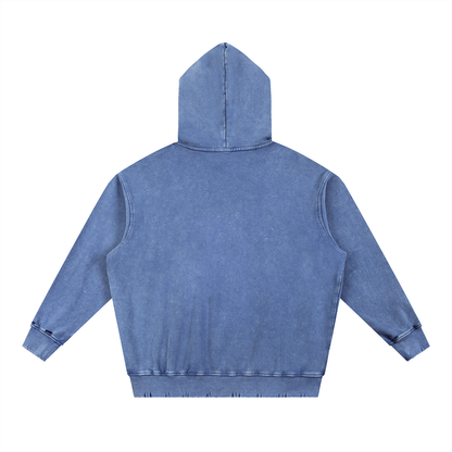 B67 Snow Wash Hand-Frayed Heavyweight Hoodie – Royal Blue Edition