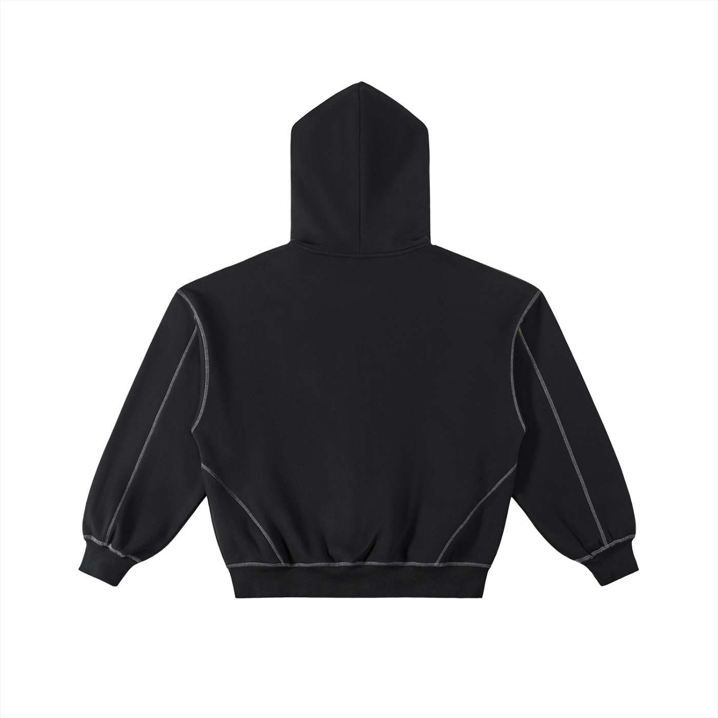 B67 Stitched Boxy Fleece Zip Hoodie – Black Edition