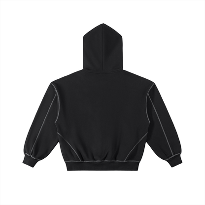 B67 Stitched Boxy Fleece Zip Hoodie – Black Edition
