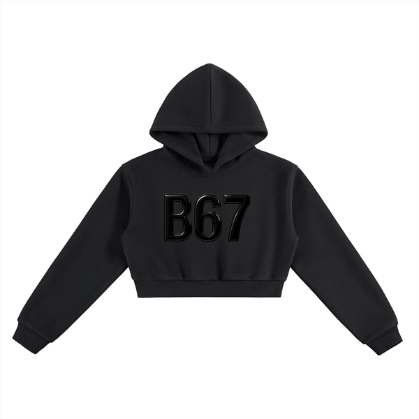 B67 Cropped Zip Hoodie (Black on Black Larg letters)