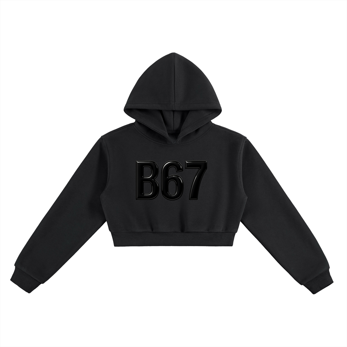B67 Cropped Hoodie (Black on Black Larg letters)
