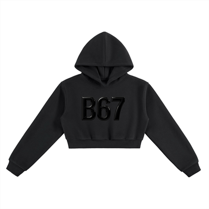 B67 Cropped Hoodie (Black on Black Larg letters)