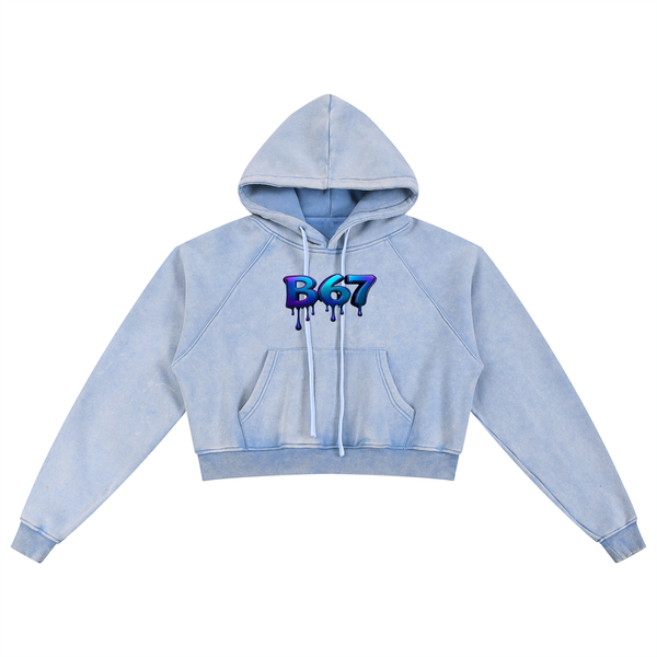 B67 Cropped Snow-Wash Hoodie in Blue Drip Finish