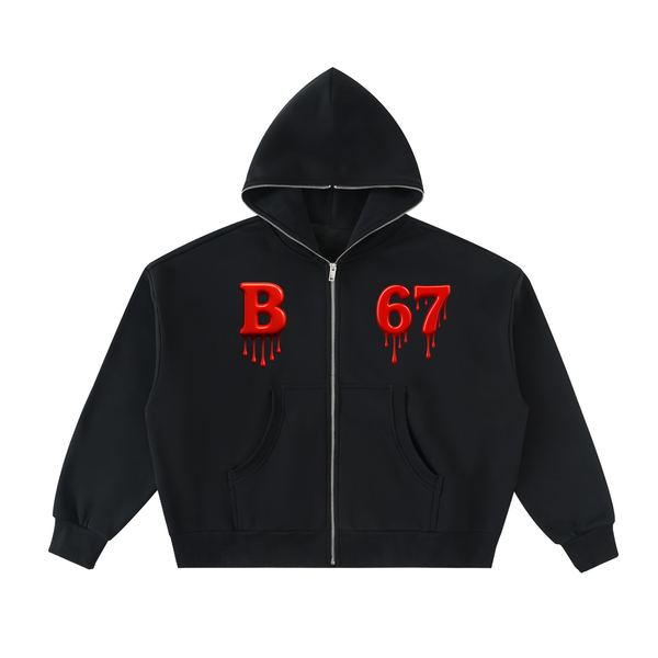 B67 Drip Fleeced Full-Zip Boxy Hoodie