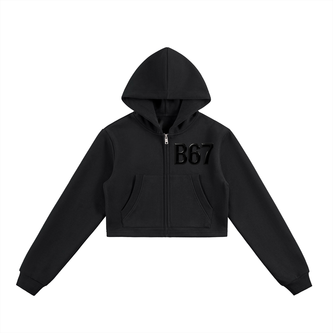 B67 Cropped Zip Hoodie (Black on Black)