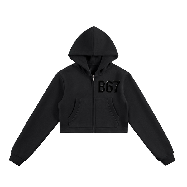 B67 Cropped Zip Hoodie (Black on Black)