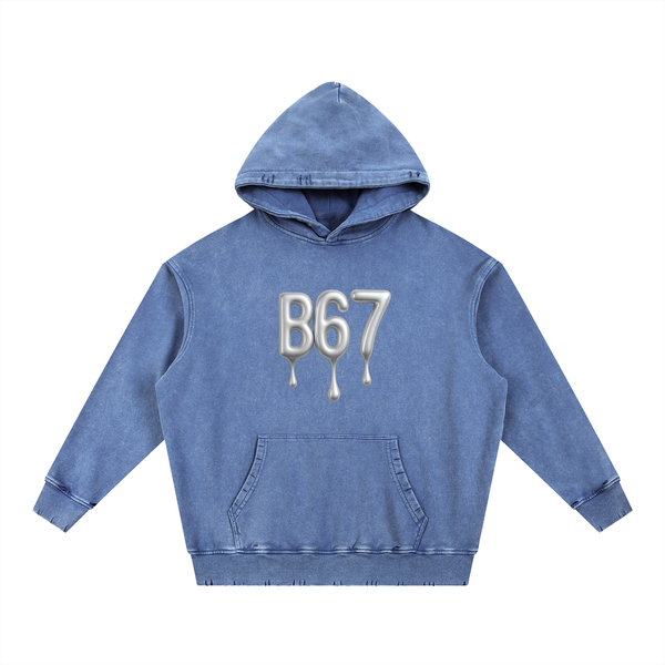 B67 Snow Wash Hand-Frayed Heavyweight Hoodie – Royal Blue Edition
