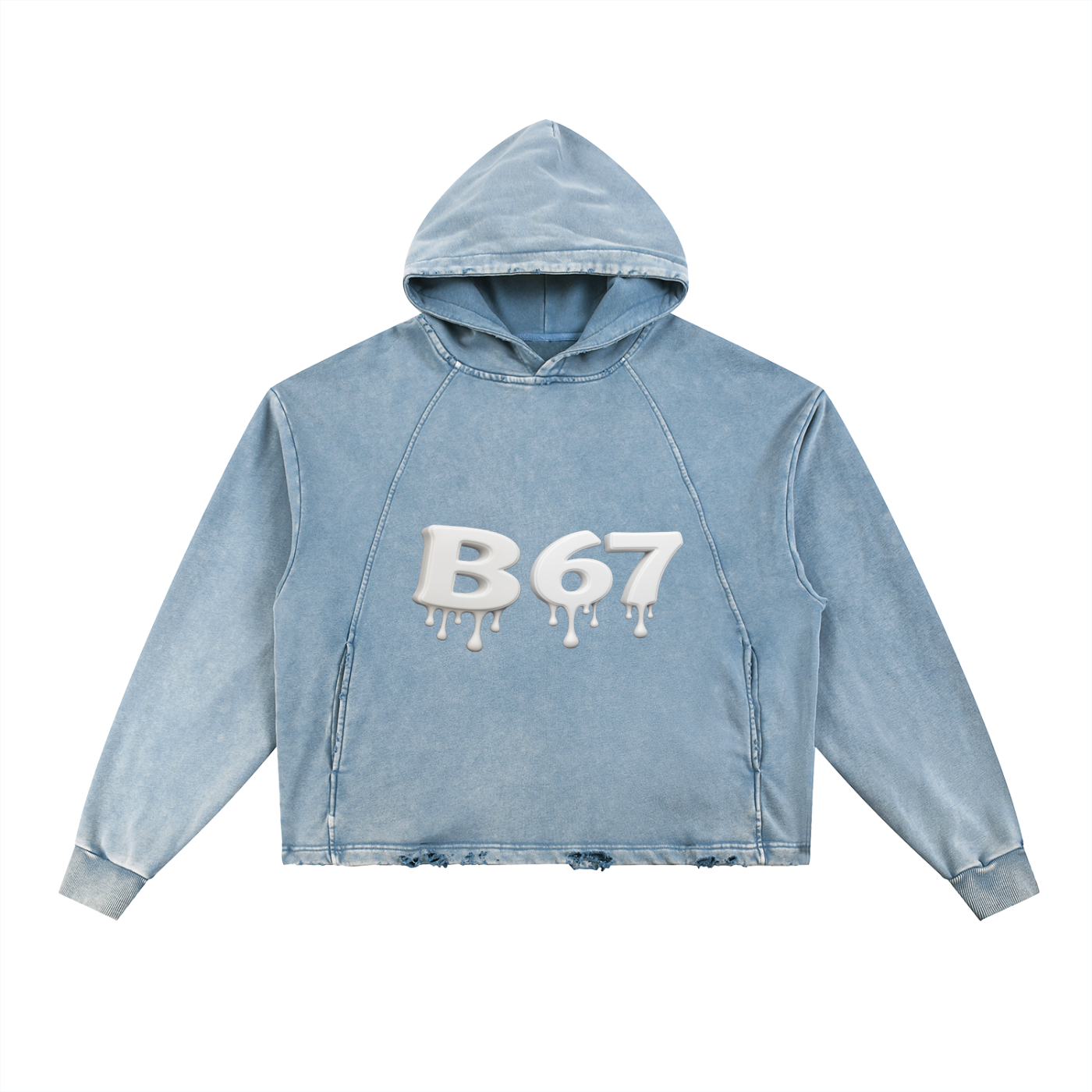 B67 Drip Hoodie Vintage Washed Frayed-Hem Hoodie