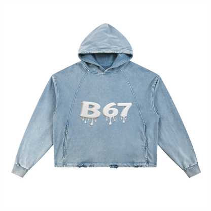 B67 Drip Hoodie Vintage Washed Frayed-Hem Hoodie