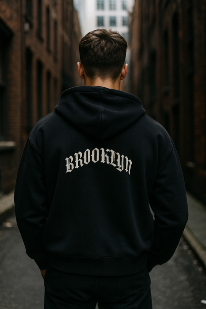 B67 Full-Zip Boxy Hoodie – Black on Silver Drip Edition