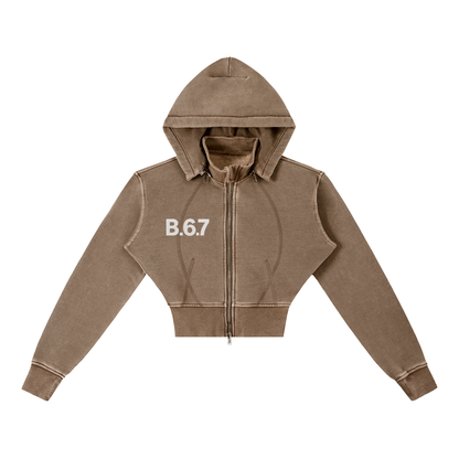 Vintage Washed Cropped Fleece Hoodie