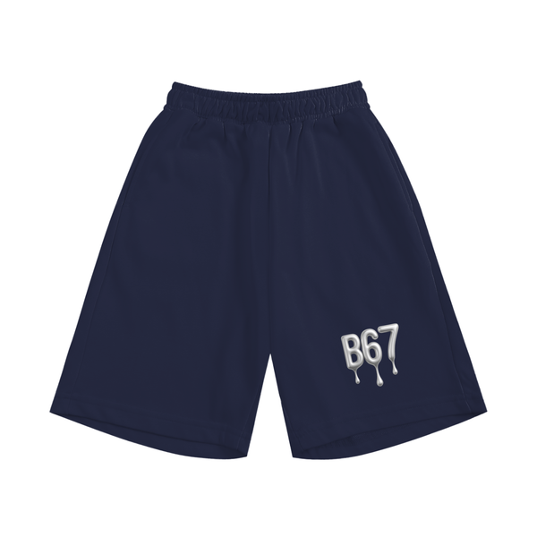 B67 Kids’ Shorts – Navy Blue with Sliver drip Letters