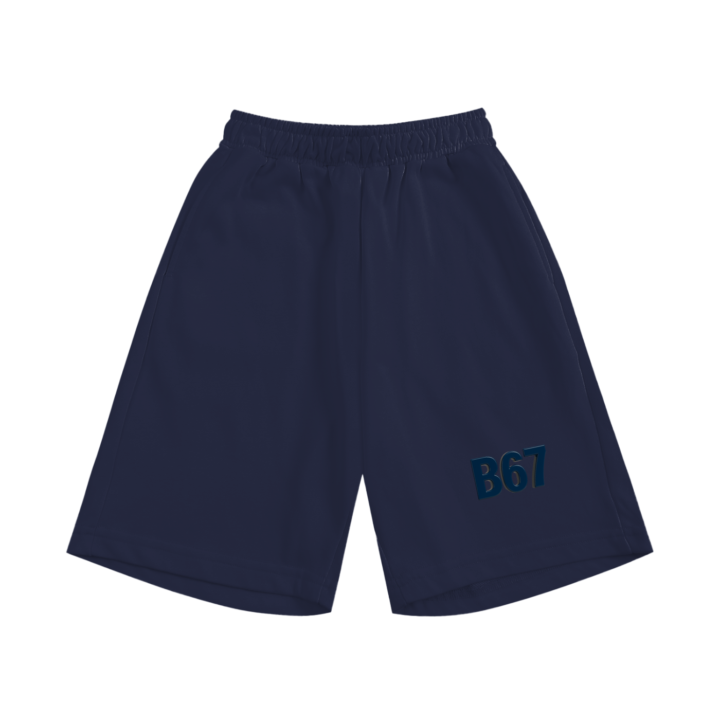 B67 Kids’ Shorts – Navy Blue with Blue Letters