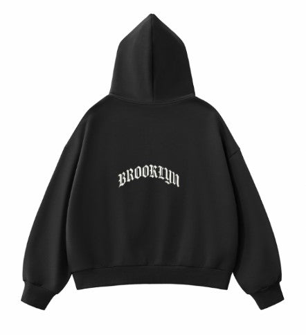 B67 Full-Zip Boxy Hoodie – Black on Silver Drip Edition