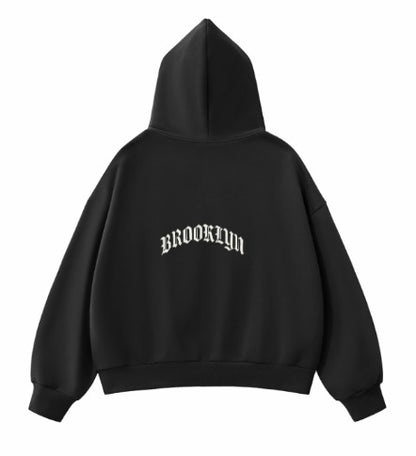 B67 Full-Zip Boxy Hoodie – Black on Silver Drip Edition