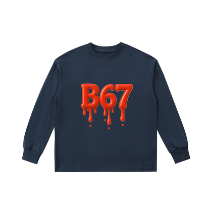 B67 Kids’ Cotton Long-Sleeve Tee – Dark Blue with Red Drip Letters