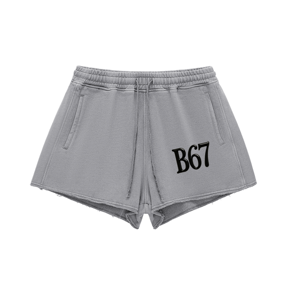 Snow Washed Raw Edge Drawstring Shorts